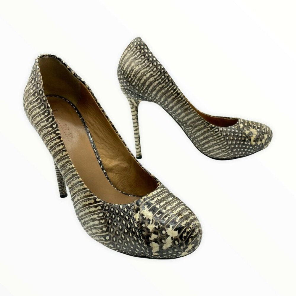 L.A.M.B. Snakeskin Platform Pumps Heels Round Toe Beige Size 9.5 Women Slip On